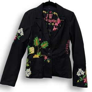 Johnny Was JW LA Black Floral hand embroidered Love Branch Cotton Blazer